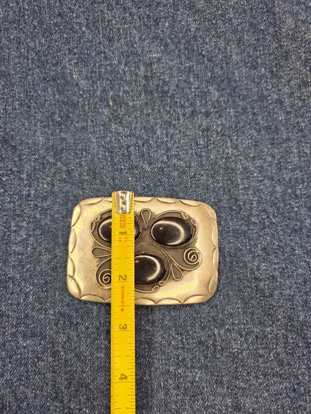 Handmade, Vintage - Arizona Silversmiths German Silver And Onyx Belt Buckle